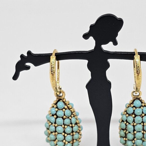 Joan Rivers Faux Turquoise Encrusted Egg Lever Back Pierced Earrings Teardrop - Picture 9 of 12